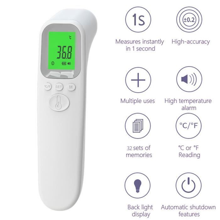 -Termometro frontale, Misurazione della temperatura frontale, Lettura del codice colore, Display LCD, Allarme febbre, Funzione di memoria delle etichette