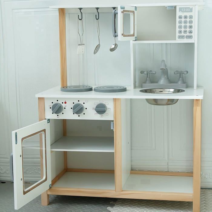 Cuisine enfant en bois MAMABRUM - Micro-ondes Four Évier Accessoires