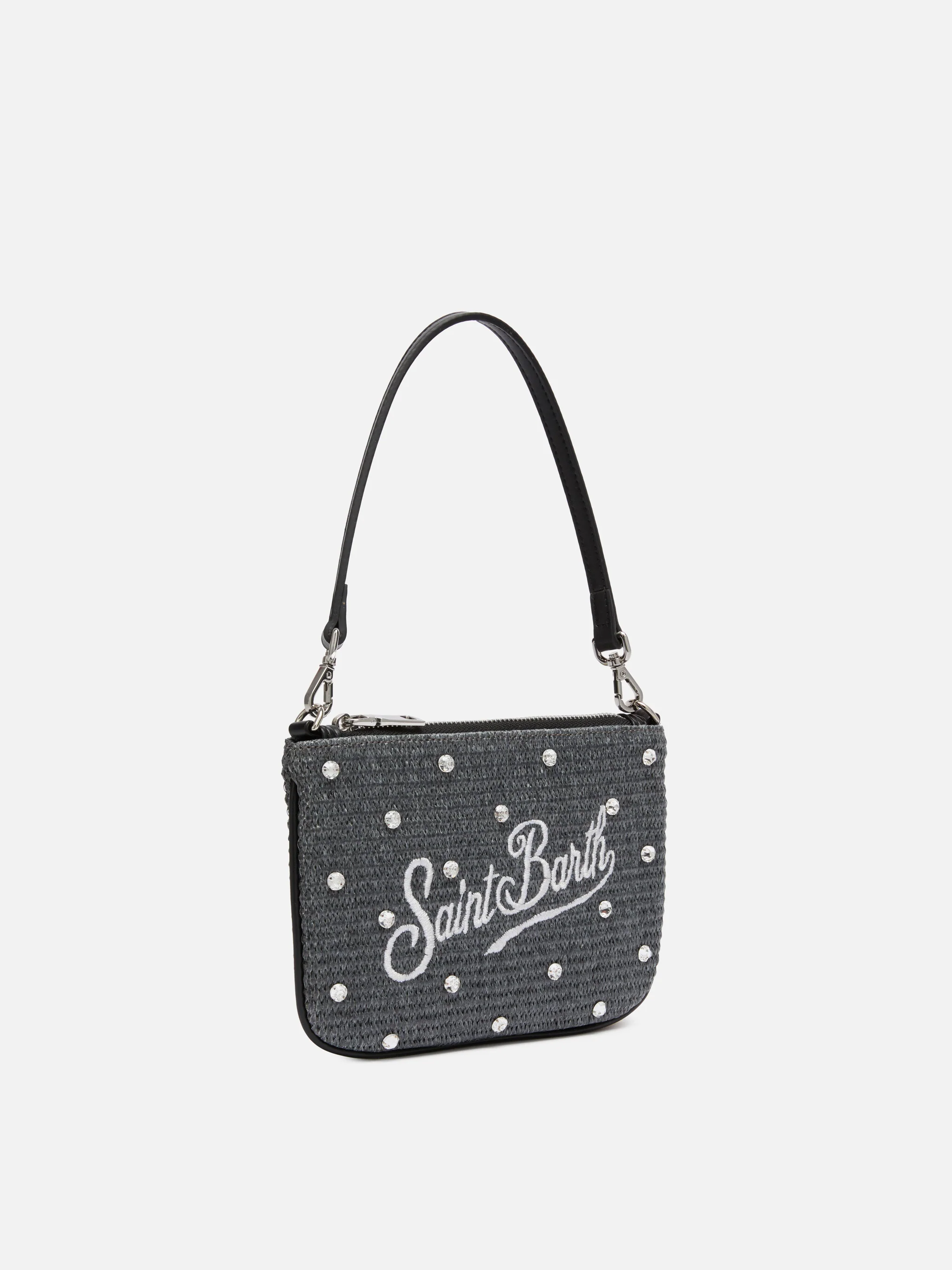 Parisienne mini-etui in zwart stro-effect met strassversieringen