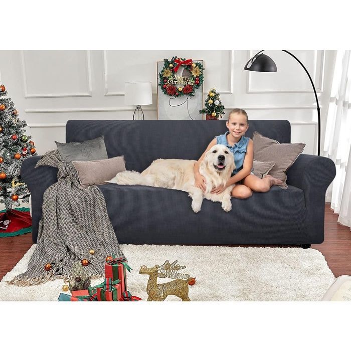 Funda para sofá de 3 plazas con reposabrazos, protección antiarañazos para gatos y perros, color gris.