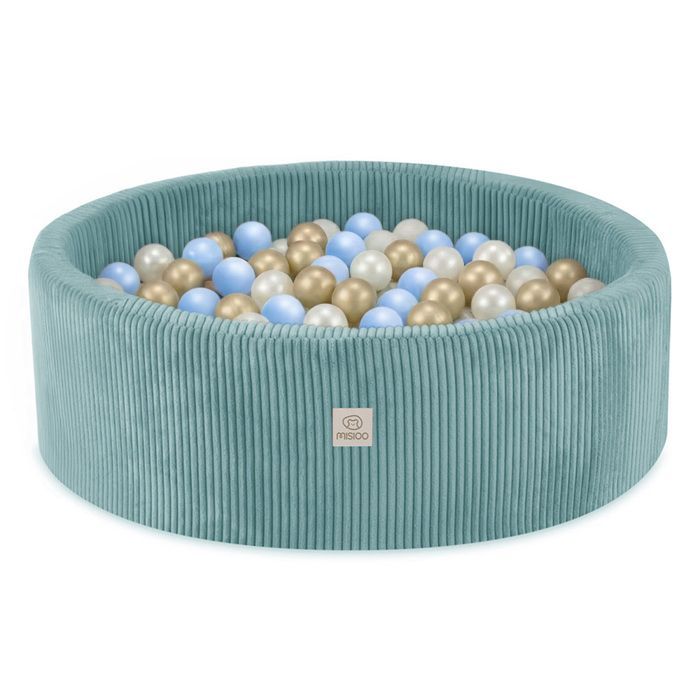 Piscine à Balles pour Bébé Enfants pour la Chambre MISIOO Ronde Velours Côtelé Bleu 90x30 cm 300 Balles: Bleu/Doré/Blanc Perle
