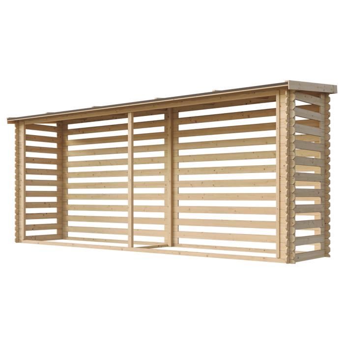 Double Abri Bûches 4 m² - Abri pour bois de chauffage - 112 x 450 cm - Timbela M203 - range bûches extérieur