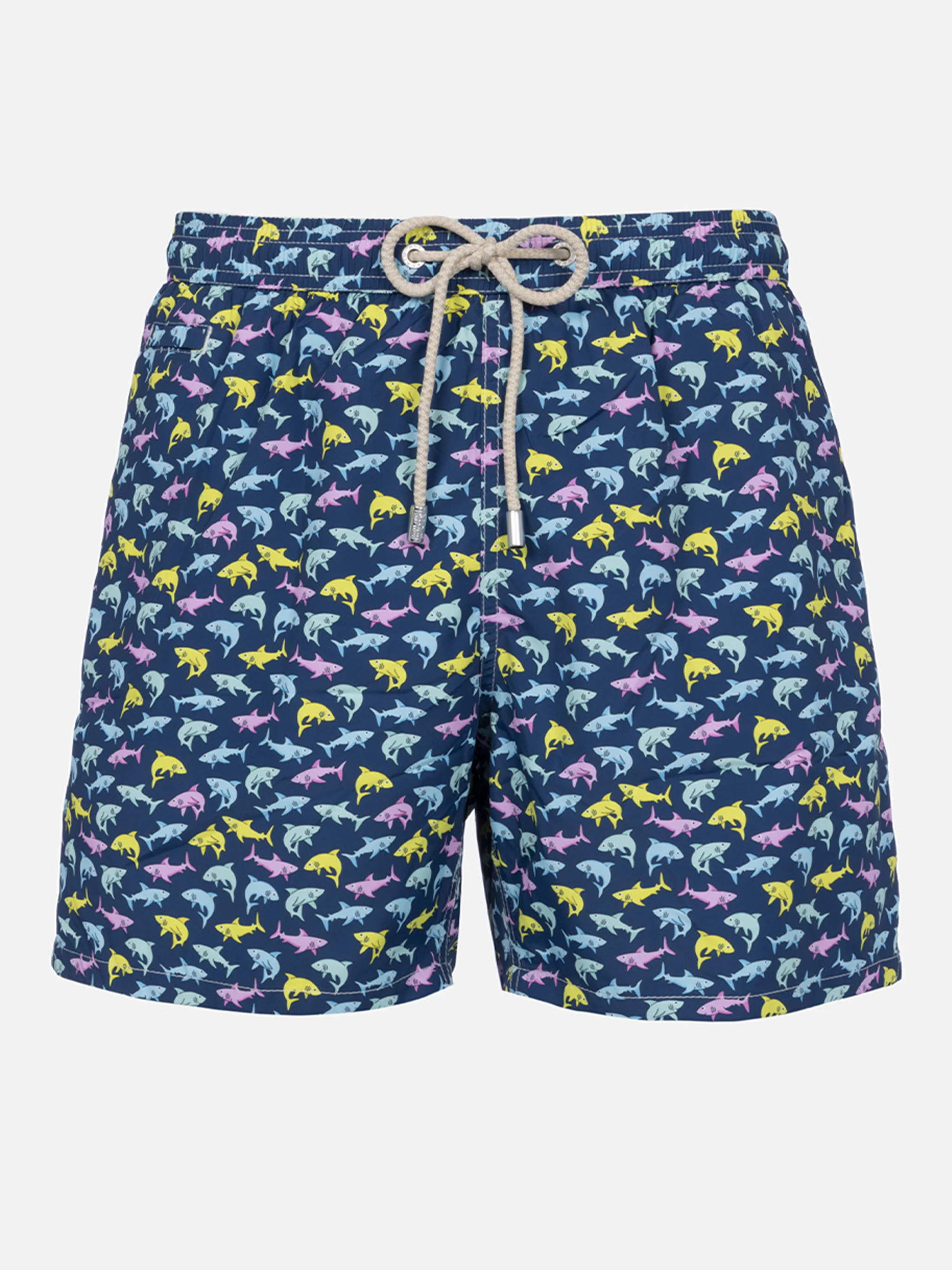 Mid-Length zwemshorts voor heren | Meerkleurige haaienprint, sneldrogend, comfortabele elastische tailleband | MC2 Saint Barth