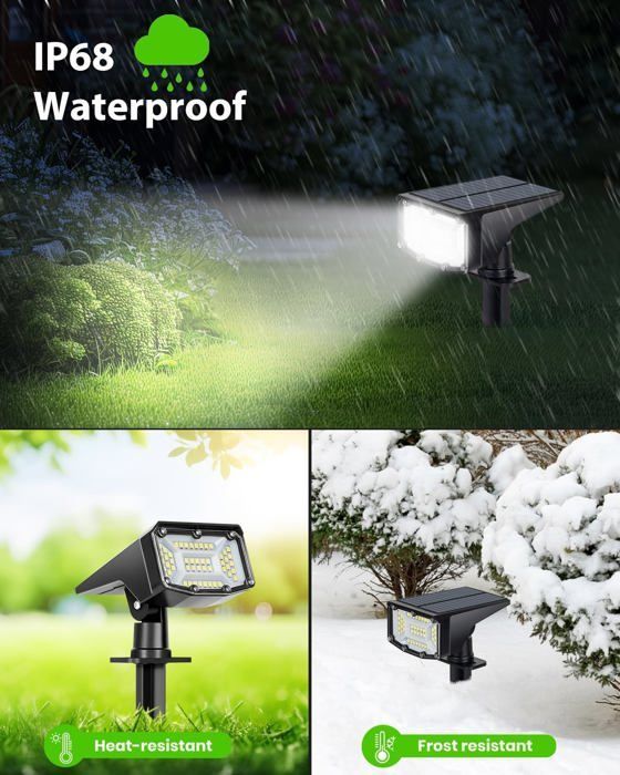 Set van 4 solar buitenspots, 50 LED solar tuinlampen, IP68 waterdicht, krachtige solar schijnwerper voor buiten