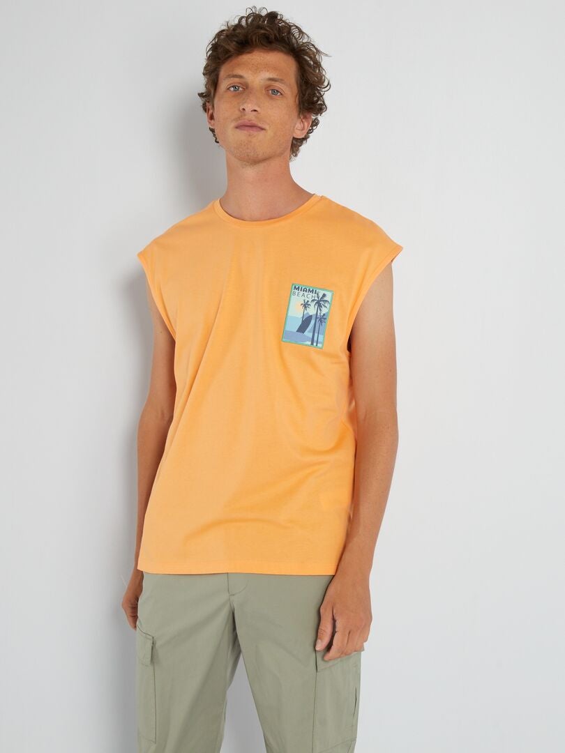 Camiseta sin mangas de punto con estampado - NARANJA