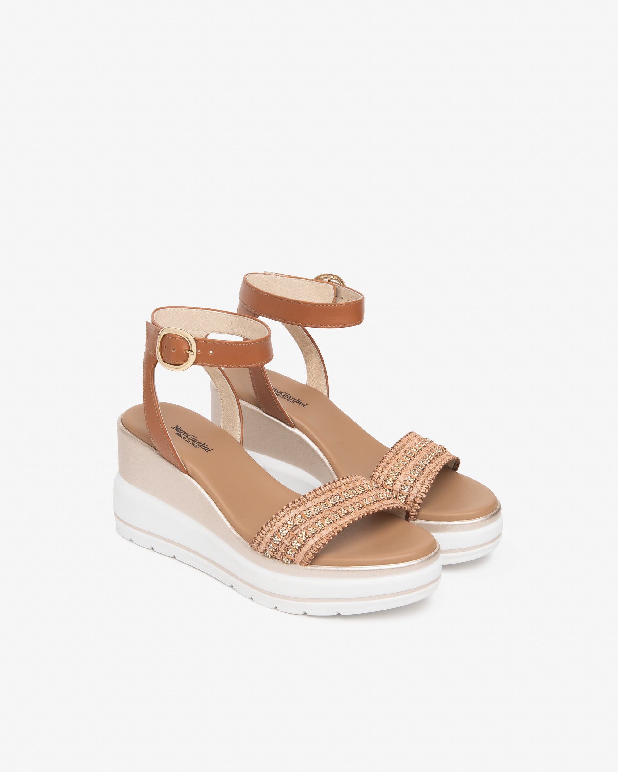  Damen-Sandalen aus Leder und Stoff