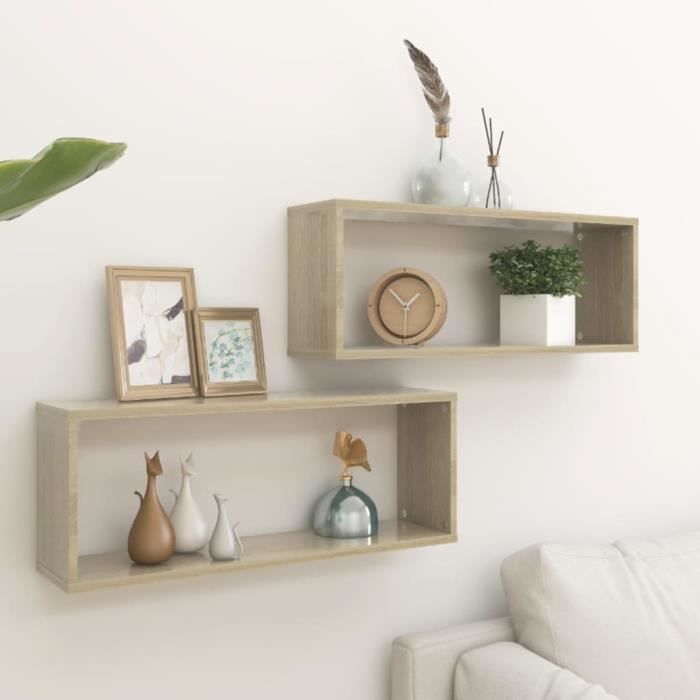 vidaXL Kuutiomainen seinähylly 2 kpl Sonoma-tammi 60x15x23 cm lastulevy