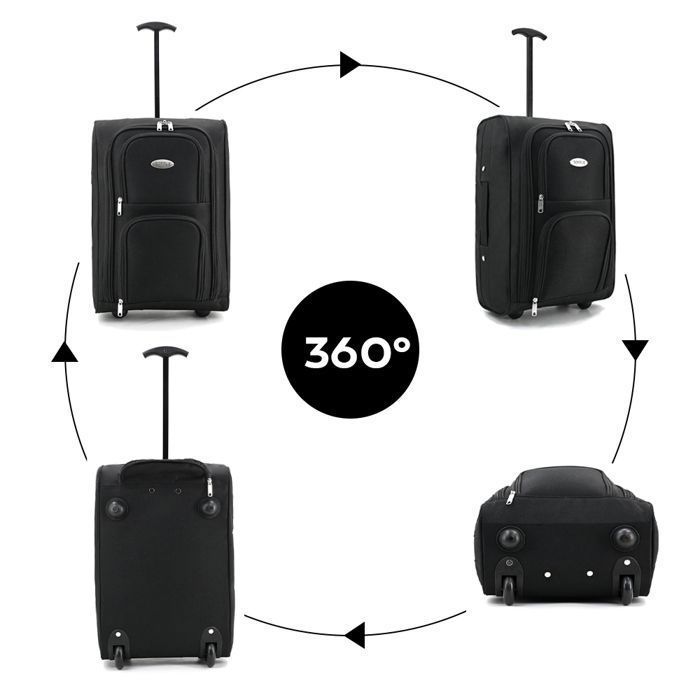 TORTUE Cabin Suitcase 48cm Soft Lightweight with 2 Wheels Cabin Approved Hand Luggage in 600D Oxford Fabric 32L, Black