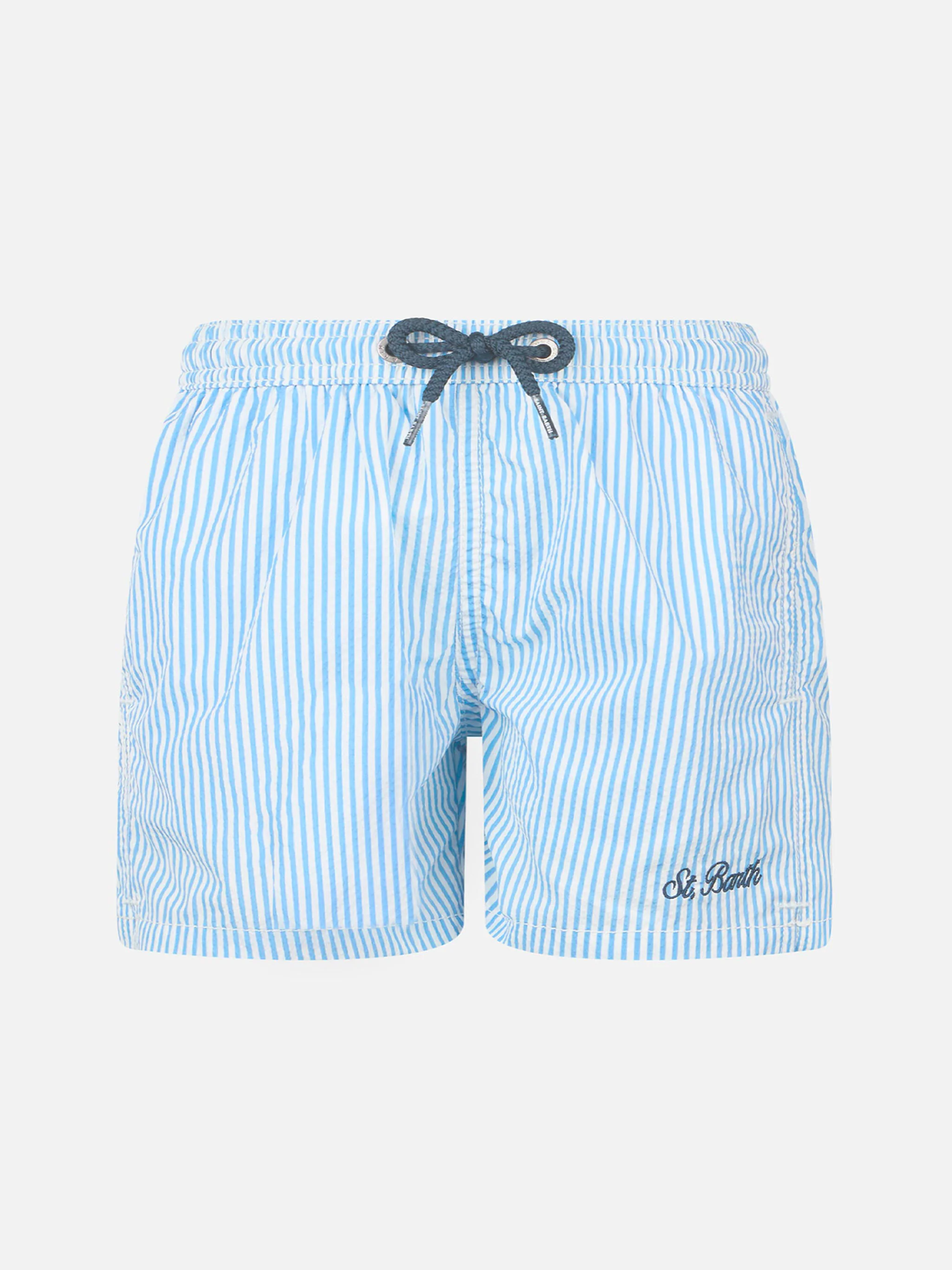 Patmos Jr mid-length gestreepte seersucker zwemkleding