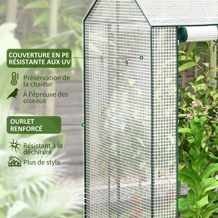 Serre de jardin - Outsunny - PE bâche renforcée 135 g/m² 2 portes zippées intérieur extérieur - acier - 100x80x150cm - blanc