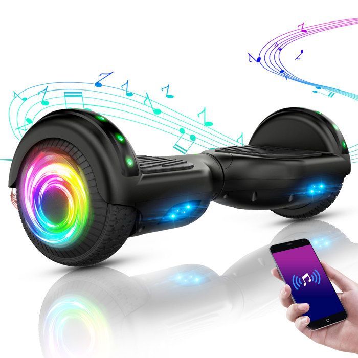 hoverboard 6.5'' HY-A12C, Bluetooth+Lumière LED, Autonomie 7-8km, vitesse maximale 10KM/H, Batterie 18V/2.6AH, Noir