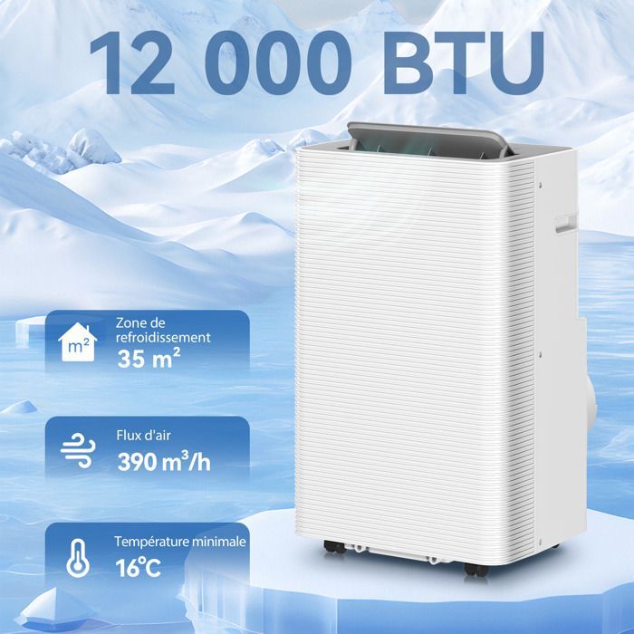 Aire acondicionado portátil - HOMCOM - 12000 BTU - Refrigeración, deshumidificación, ventilador, modo nocturno - ABS - 43,5 x 35 x 69,5 cm - Blanco