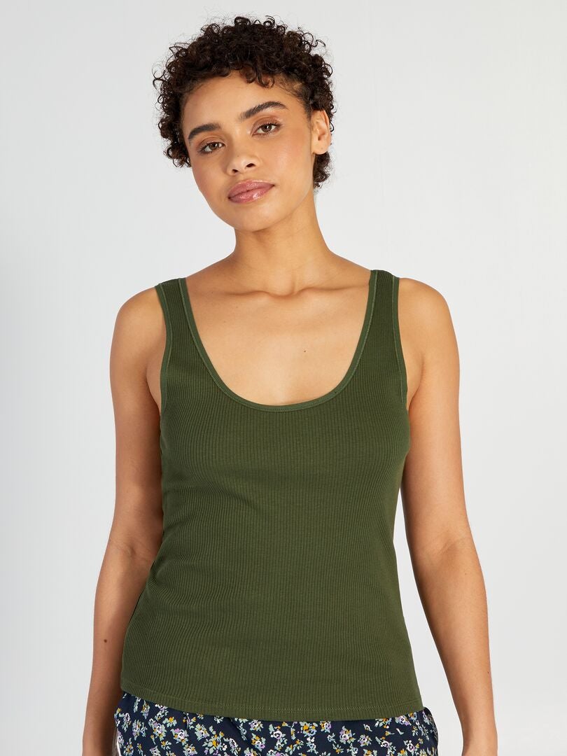 Geribbelde gebreide tanktop - GROEN