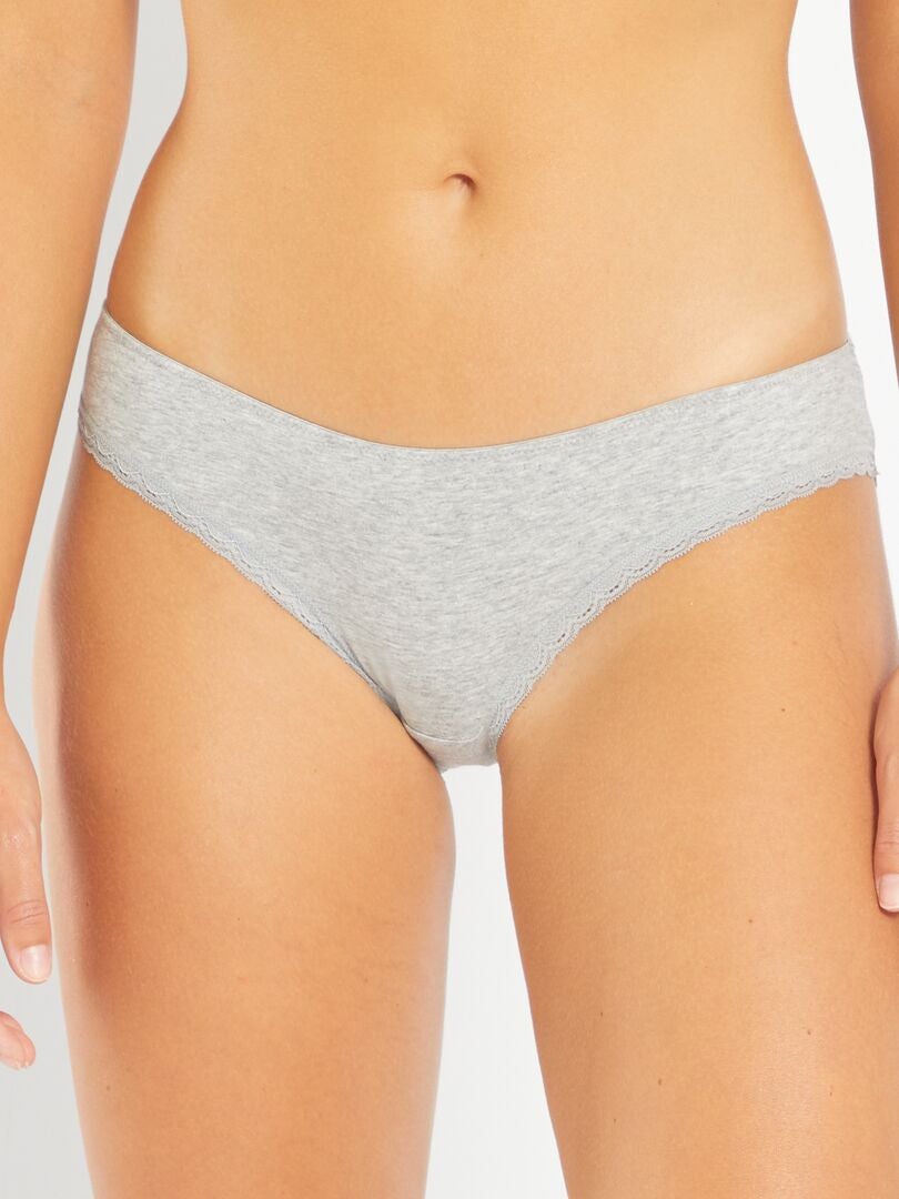 Set van 3 katoenen kanten slipjes - WIT