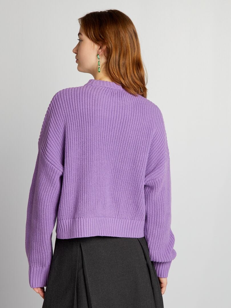 Trui met ronde hals en tricot-effect - PAARS