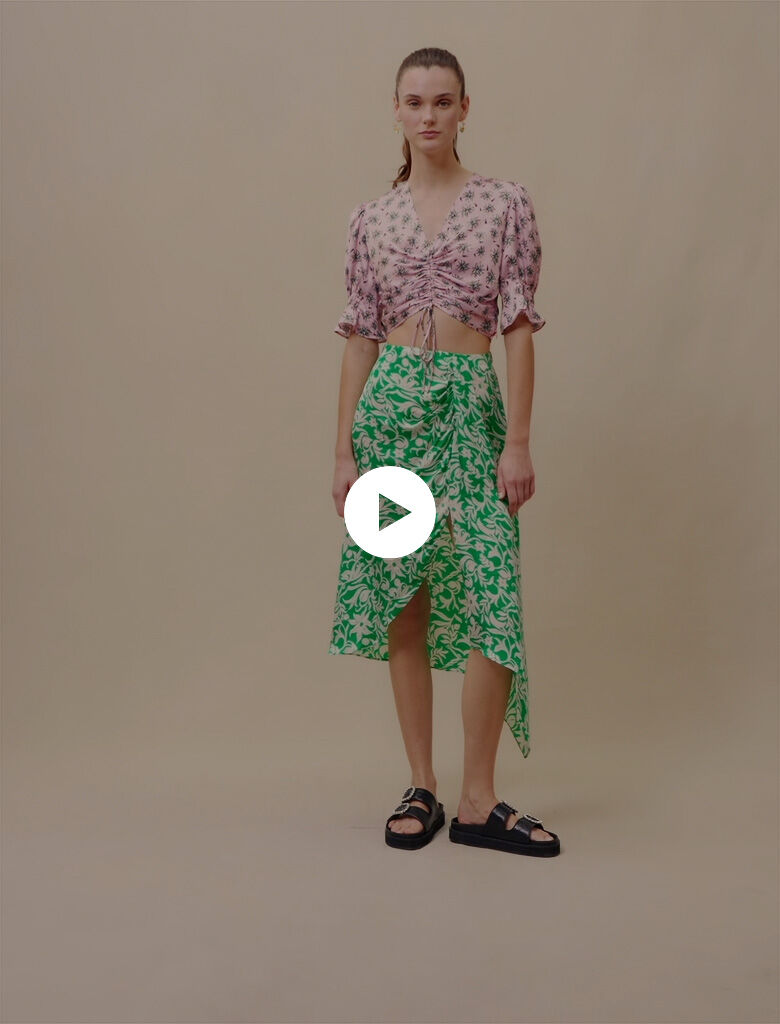 Gedrapeerde midirok-Imprimé onirique vert