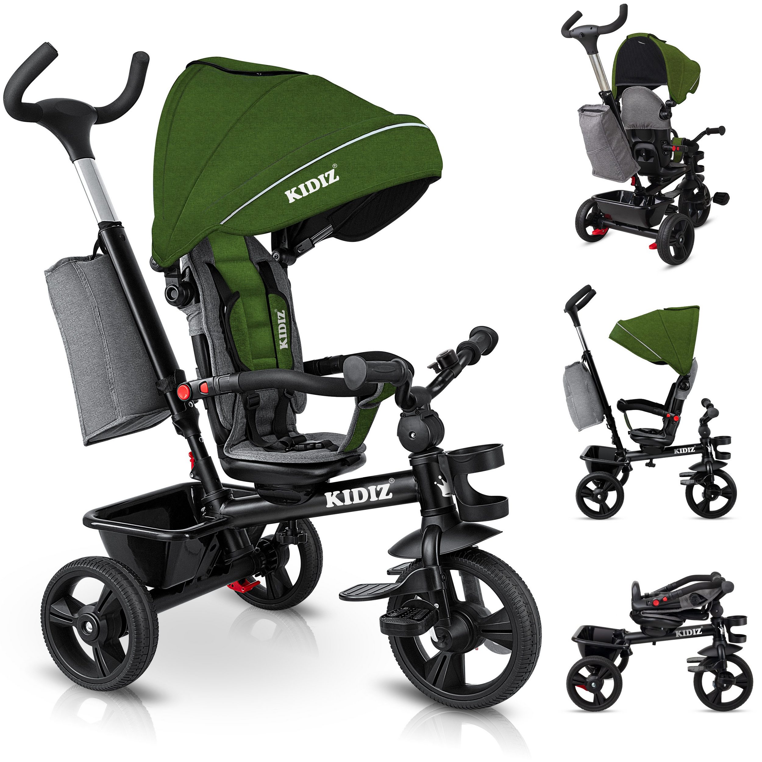 KIDIZ Tricycle, 5-in-1 Children's Tricycle with Push Bar and Steering System