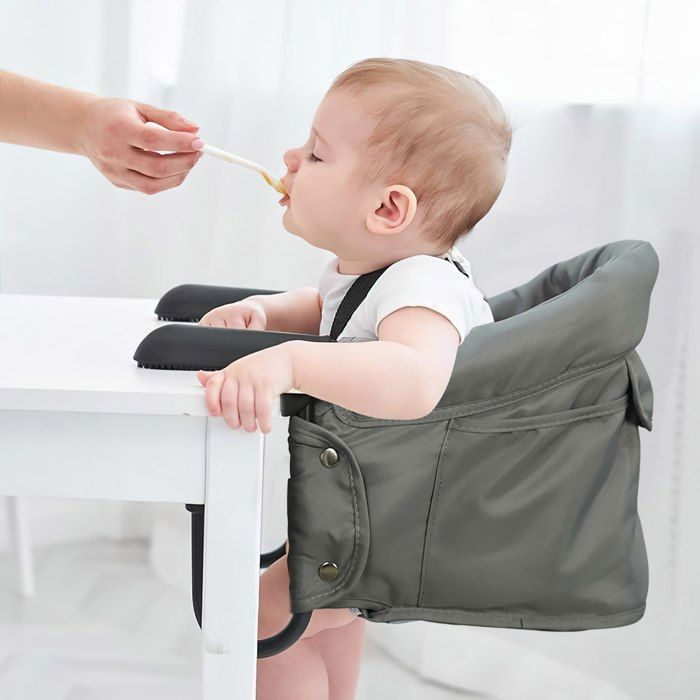 Seggiolino pieghevole per bambini con clip antiscivolo e tasca portaoggetti, adatto per tavolo da pranzo, campeggio, 6-36 mesi