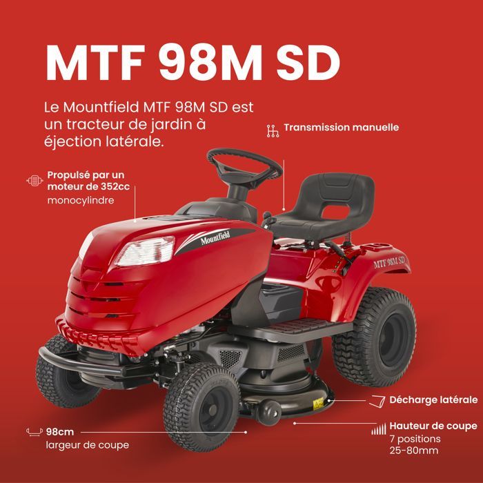 MOUNTFIELD MTF 98M SD PETROL TRACTOR, 98 CM CUTTING WIDTH, MOWER FOR GARDENS UP TO 8000 M2