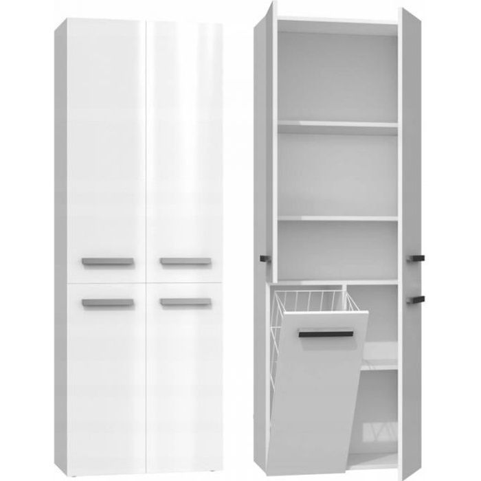 RORY - Armario de baño con cesta - Tiradores minimalistas - Dimensiones: 174x60x30 - Columna de almacenamiento