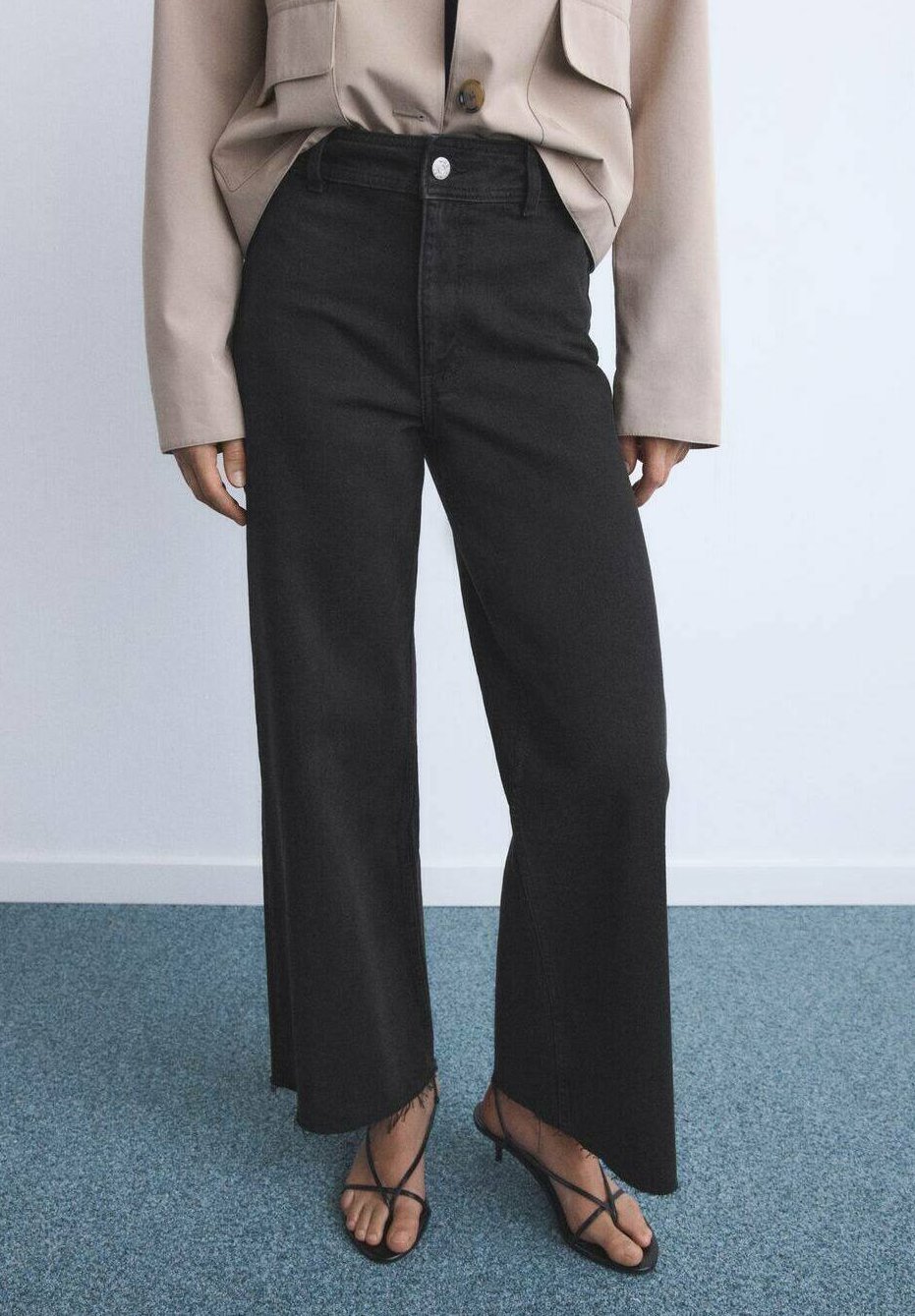 Mango CATHERIN CULOTTE HIGH-RISE - Jeansy dzwony - czarny denim