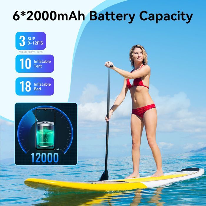 Pompa elettrica per SUP - Gonfiatore elettrico ricaricabile da 12000 mAh e 20 PSI per SUP, gonfiaggio e sgonfiaggio, per kayak