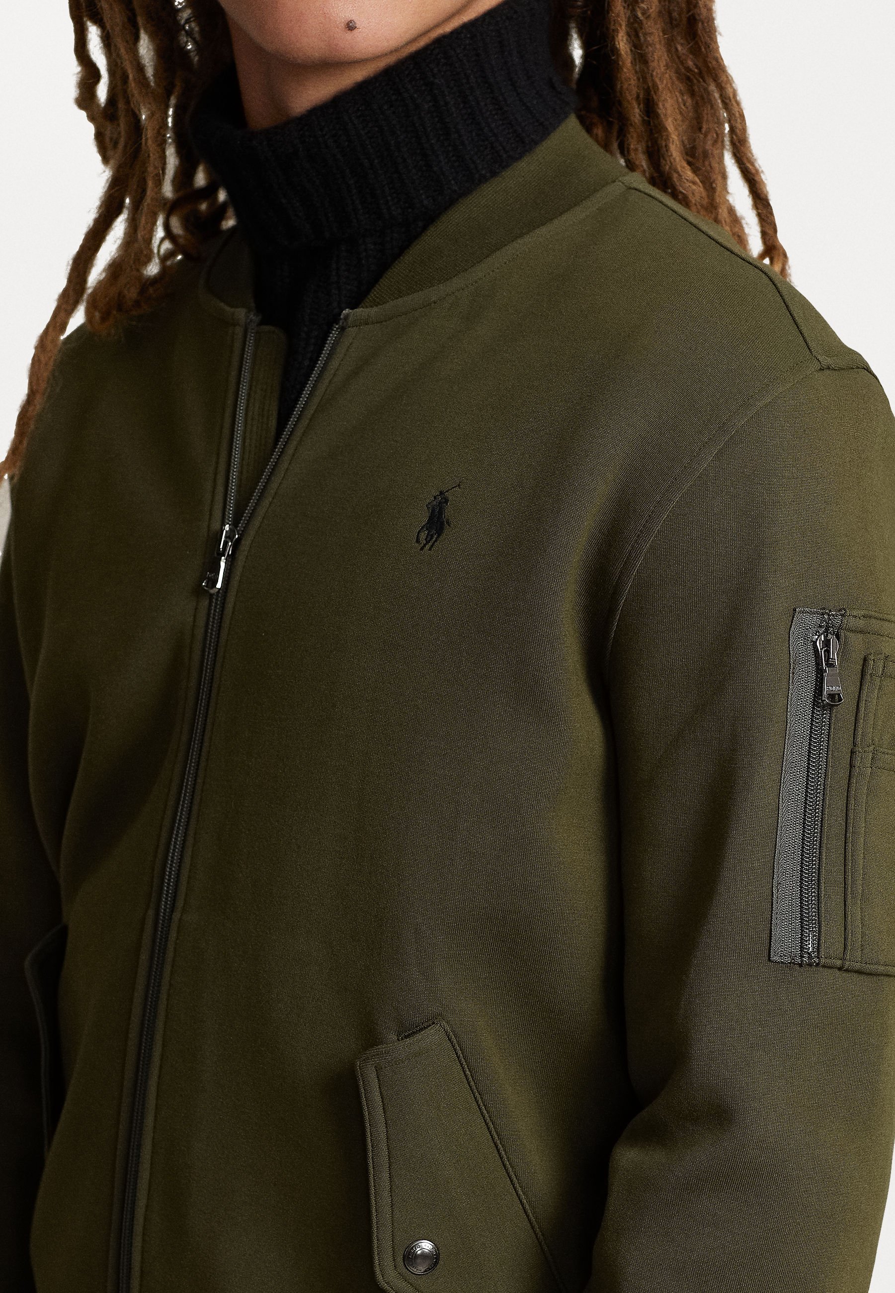 Giacca bomber Polo Ralph Lauren in doppia maglia - Felpa con zip - colore verde oliva aziendale