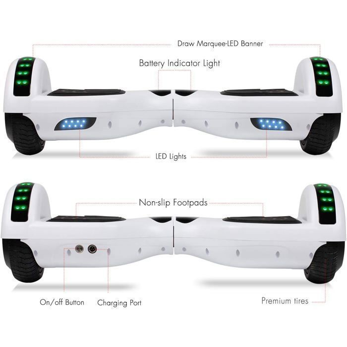 Hoverboard, patinete eléctrico autoequilibrado de 6,5 pulgadas con Bluetooth, ruedas y luces LED para niños y adultos.
