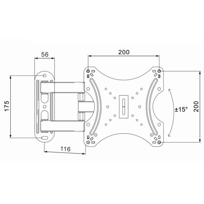 Suporte de parede para TV KINGCENTON - CP306 - Inclinável e giratório 180 graus - Suporta até 20 kg - Para telas de 14