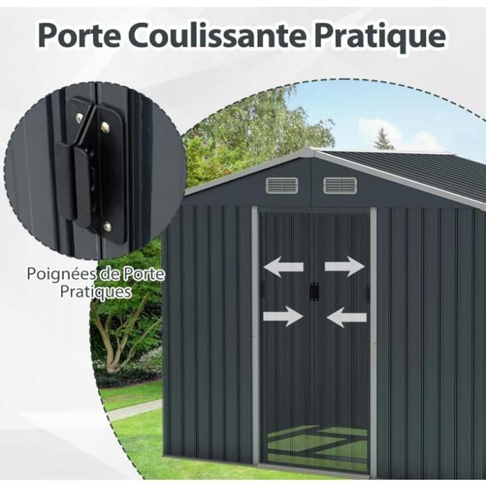 Abri de Jardin Métal 3,66 ㎡- RELAX4LIFE - 7,17 m³ - Fondation Intégrée - 236X172X196CM - 4 Aérations - Double Porte Coulissante