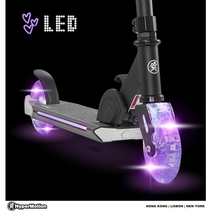 Kinderroller (ab 5 Jahren) – Maximale Belastung 50 kg – HyperMotion – Ice Flash – LED-Räder – Zusammenklappbar – Höhenverstellbarer Lenker (63–82 cm)