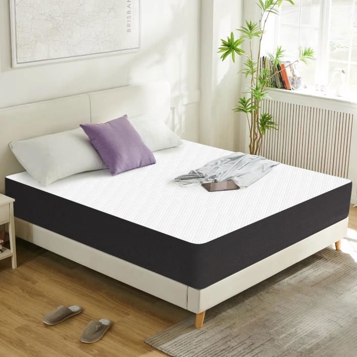Colchão de luxo 160x200 - Espessura 26cm - Espuma viscoelástica - Firmeza média - Desenvolvido e produzido na Europa (Branco + Cinza)