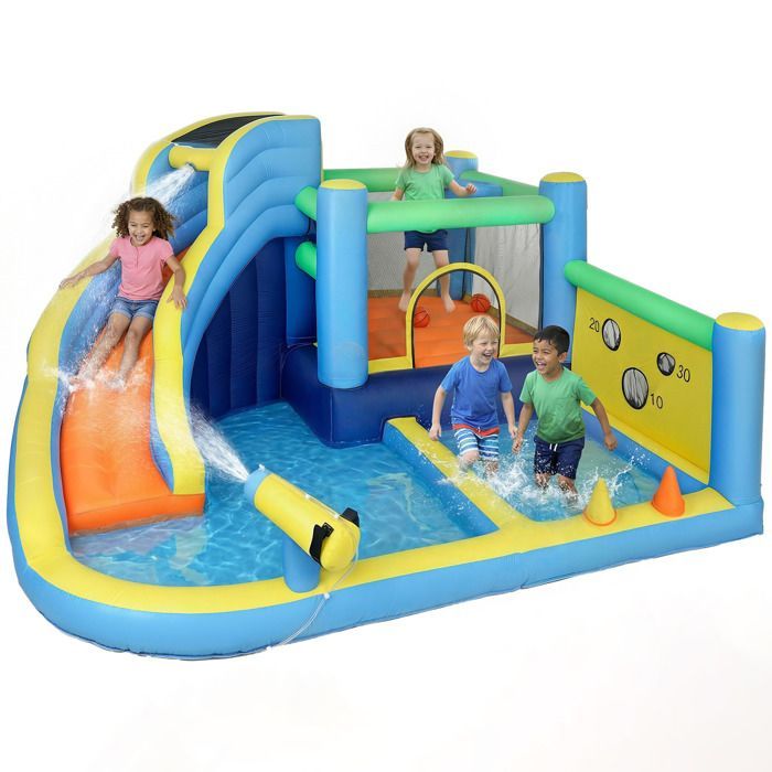 Château gonflable - AIYAPLAY - 8 en 1 - souffleur, toboggan, trampoline, piscine à balles - oxford - 350x320x190cm - multicolore