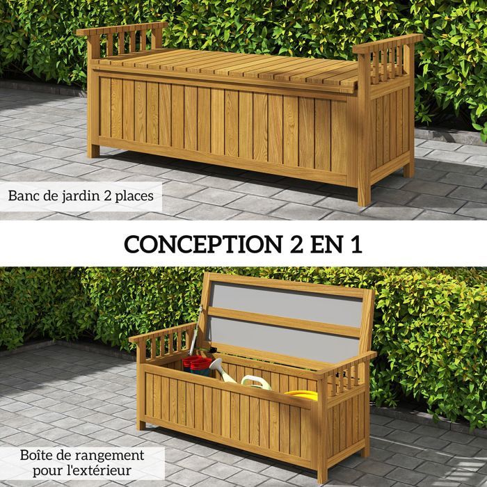 Garden bench - Outsunny - 2-seater - 151L storage - armrests - wooden - 240 kg load capacity - 128.5 x 52 x 53.5 cm - brown