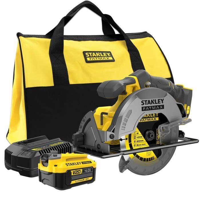 Sierra circular inalámbrica - 18V - STANLEY FATMAX - SFMCS500M1S-QW - Profundidad de corte de 54 mm (a 90°) - Batería de 4 Ah + Cargador