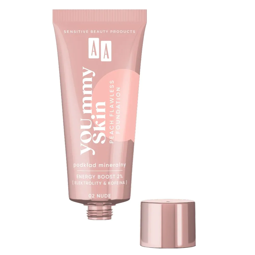 AA YOUmmy Skin Peach Flawless Podkład mineralny dodający blasku, 02 Nude
