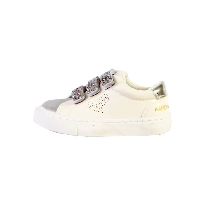 Zapatillas bajas - KAPORAL - Infantiles - Niñas - Blancas - Velcro con purpurina multicolor