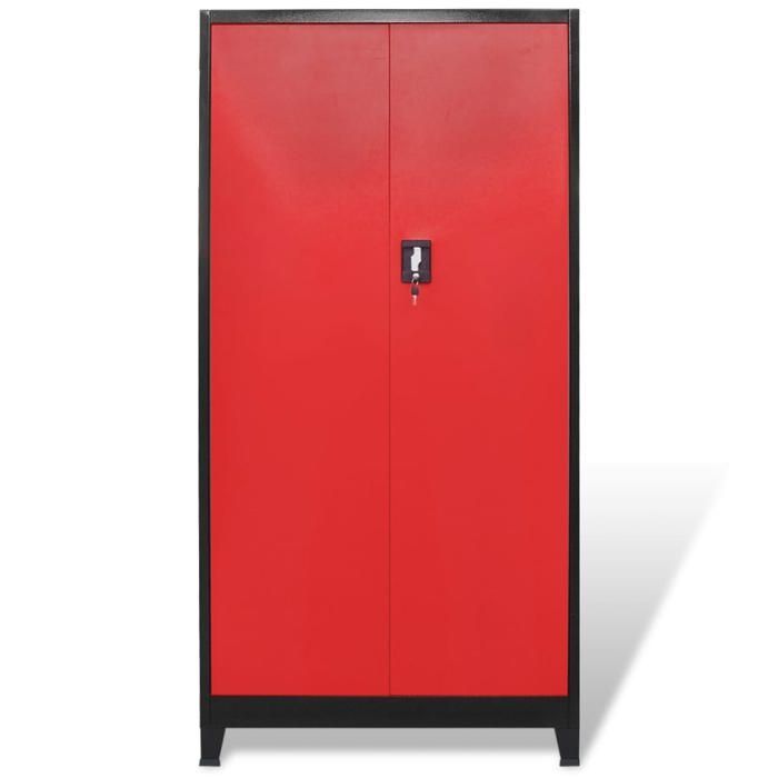 Armario de herramientas - vidaXL - 2 puertas - Acero - Negro y rojo - 90x40x180 cm