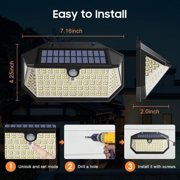 266 LED Lampe Solaire Extérieur, 2600 Lumens avec Détecteur de Mouvement, 3 Modes d'éclairage