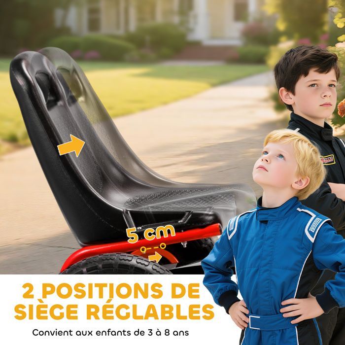 Kart à pédales - Go-Kart pour enfants - AIYAPLAY - siège réglable, pneus EVA, embrayage manuel et frein - 110 x 61 x 62 cm - rouge