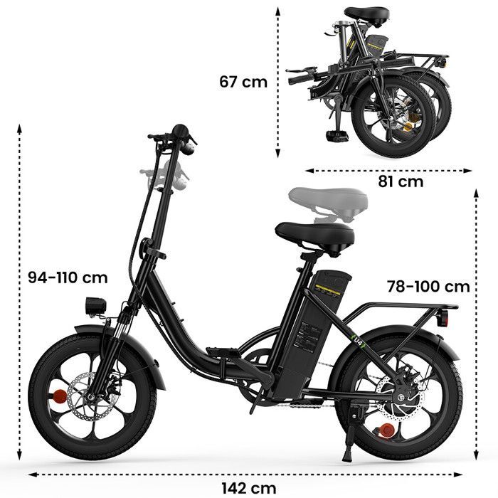 Vélo électrique iscooter U4 16 pouces 250W, batterie 36V 10.4Ah, vitesse maximale 25 km/h, pliable.