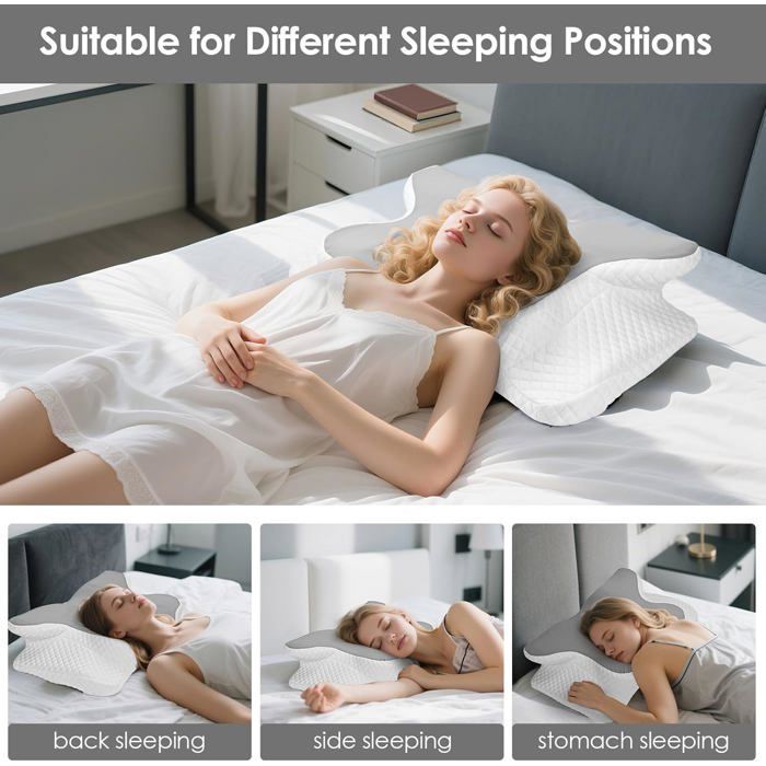 Almohada cervical ergonómica, almohada de espuma viscoelástica para soporte del cuello, almohada para dormir de lado, boca arriba o boca abajo.