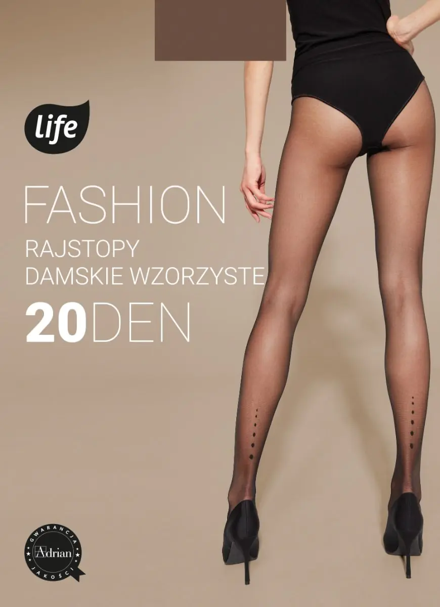 Life Fashion Rajstopy damskie wzorzyste 20 den rozm.2 nero, wzór trzy kropki do łydki