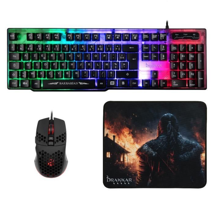 Teclado para juegos - Konix - Paquete Bárbaro - Retroiluminado - Con cable - Membrana