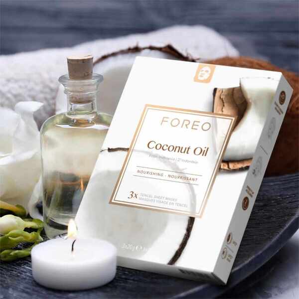 Mascarilla facial FOREO con extractos de aceite de coco, de la granja al rostro, 3 unidades.