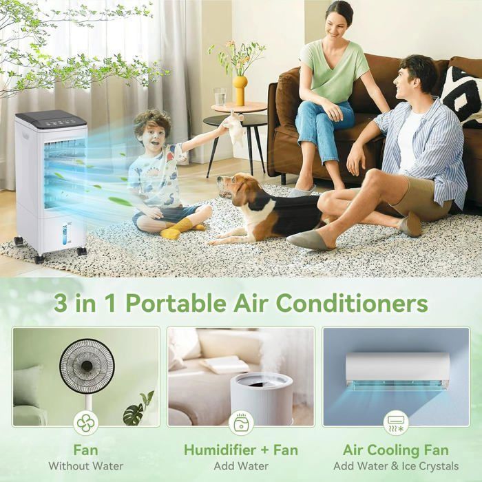 ®RisingFF Geräuscharme, tragbare Klimaanlage, energiesparende tragbare Klimaanlage, Ventilator, 3 Geschwindigkeitsstufen, Fernbedienungsversion