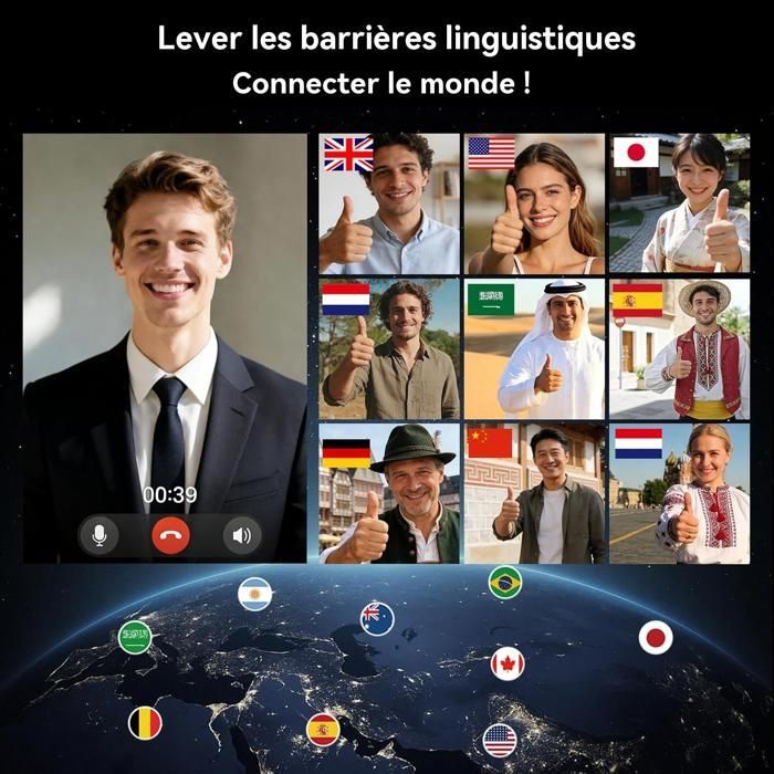 Écouteurs Sans Fil  - GSQZLTE  - HiFi Son Stéréo - Traduction 160+ Langues - Casque Bluetooth 6.0 40H - Noir