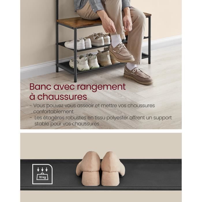Set di mobili da ingresso VASAGLE con panca e scarpiera, 9 ganci rimovibili, asta appendiabiti, 32,2 x 84 x 180 cm, marrone e nero