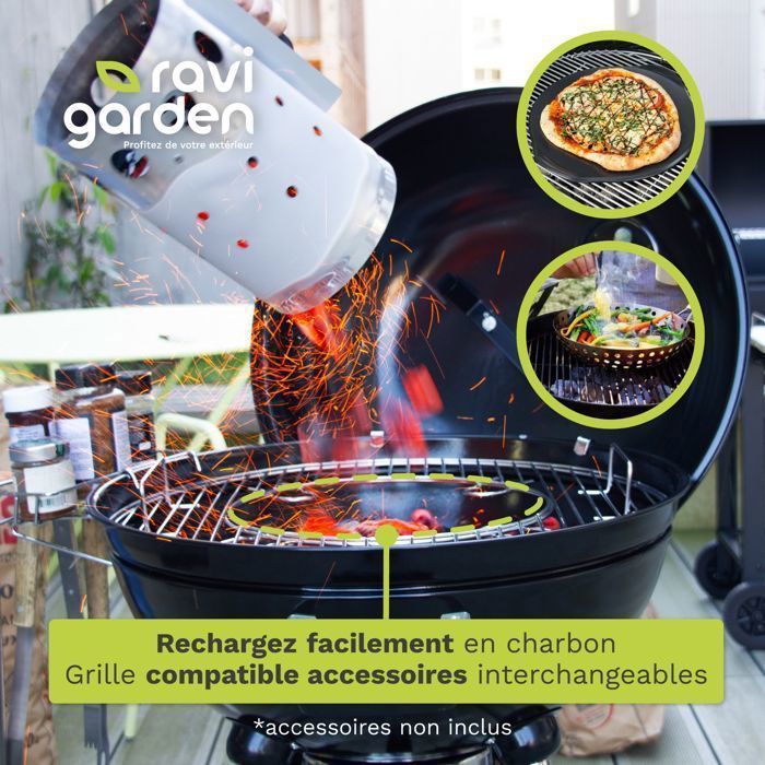 Barbecue a carbone da 57 cm con coperchio | Barbecue rotondo a carbone | Barbecue a carbone a 4 gambe | Ideale per 8-12 persone