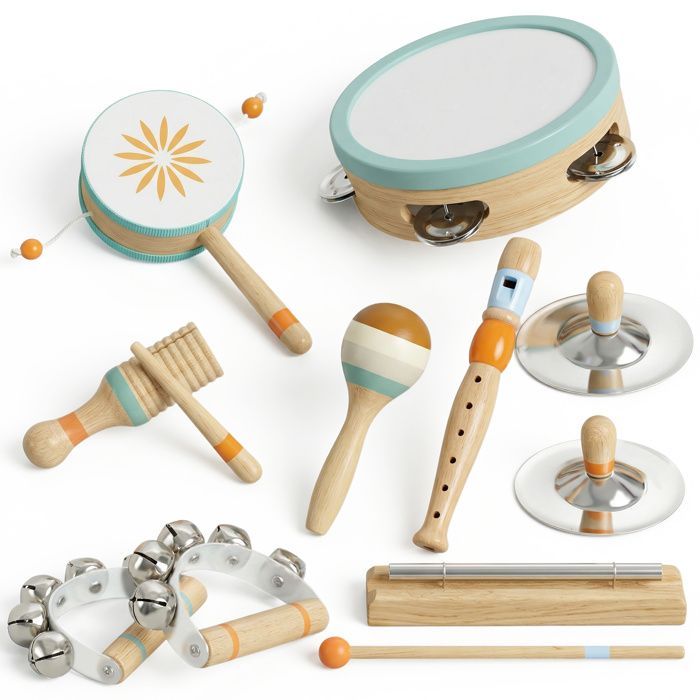 Instruments de musique pour enfants - AIYAPLAY - set percussions éducatif - tambourin et maracas - bois - 3 ans et plus